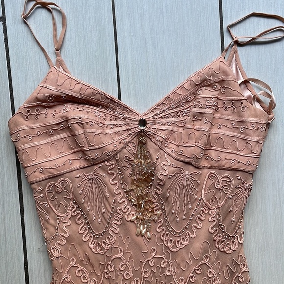 SUE WONG dusty rose colored dress beaded 1920s style Size S/M has a small stain - Picture 6 of 15